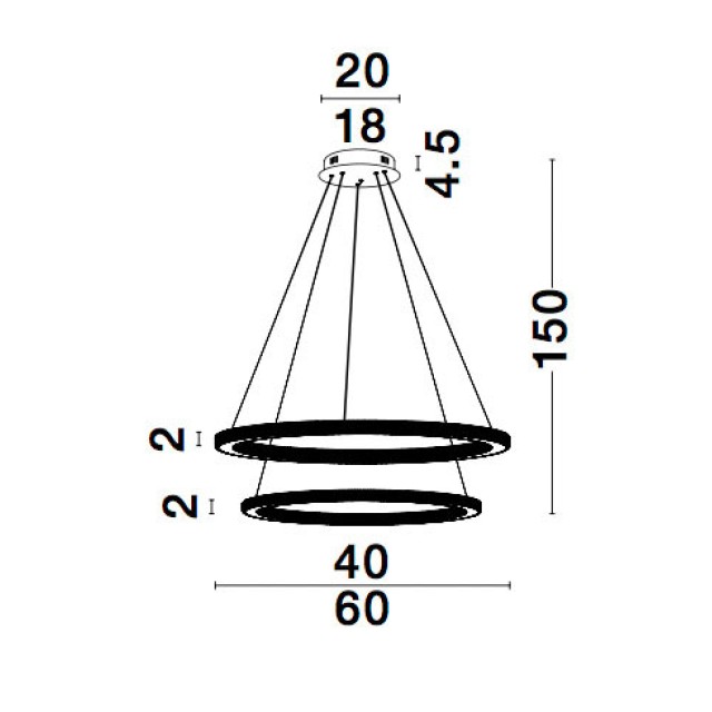 Brass Gold Aluminium & Acrylic LED 56 Watt 230 Volt 3555Lm 2926K IP20 D1: 40 D2: 60 H: 150 cm 9011139