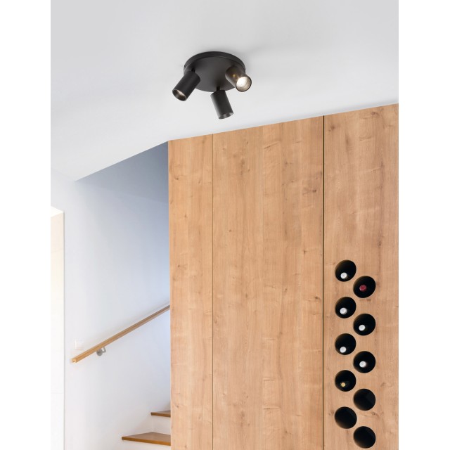Sandy Black Aluminium LED GU10 3x10 Watt IP20 220-240 Volt Bulb Excluded D: 22 H 1: 9 H 2: 12.7 cm