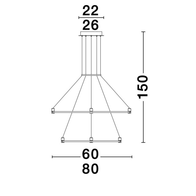 Magnetic Circular Structure Sandy Black Aluminium IP20 Included Driver 200 Watt AC220-240V Output 24V DC D1: 80 D2: 60 H: 150 cm