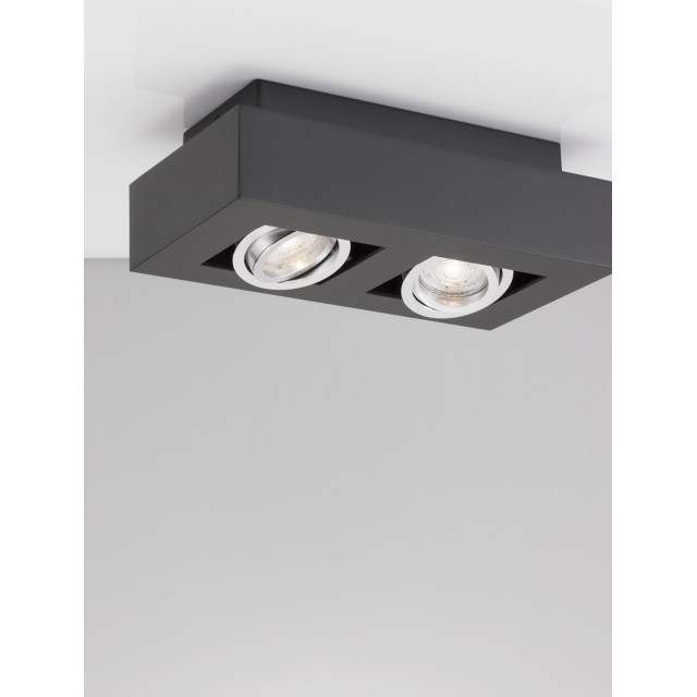 Sandy Black Aluminium LED GU10 2x10 Watt IP20 100-260 Volt Bulb Excluded L: 25 W: 14.5 H8.6 cm