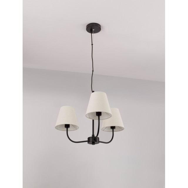 Black Metal & Cream Fabric Shade LED E27 3x12 Watt 230 VoltIP20 Bulb ExcludedD: 52 H1: 38 H2: 98 cm Adjustable Height