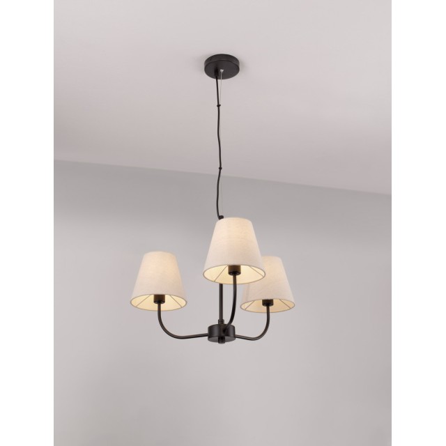 Black Metal & Cream Fabric Shade LED E27 3x12 Watt 230 VoltIP20 Bulb ExcludedD: 52 H1: 38 H2: 98 cm Adjustable Height