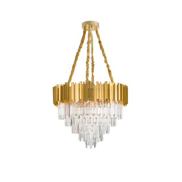 Gold Metal & Crystal LED LED E14 12x5 Watt 230 Volt IP20 Bulb Excluded D: 73 H1: 50 H2: 120 cm  9050110