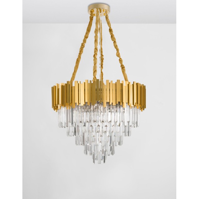 Gold Metal & Crystal LED LED E14 12x5 Watt 230 Volt IP20 Bulb Excluded D: 73 H1: 50 H2: 120 cm  9050110