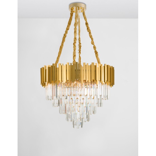 Gold Metal & Crystal LED LED E14 12x5 Watt 230 Volt IP20 Bulb Excluded D: 73 H1: 50 H2: 120 cm  9050110