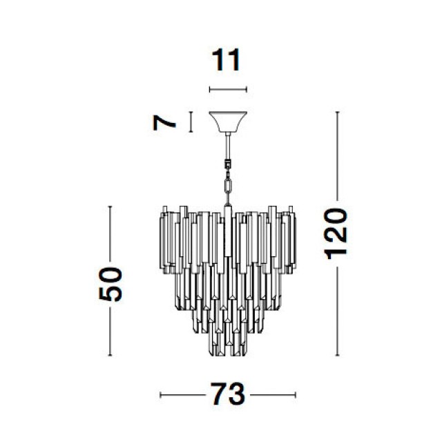 Gold Metal & Crystal LED LED E14 12x5 Watt 230 Volt IP20 Bulb Excluded D: 73 H1: 50 H2: 120 cm  9050110