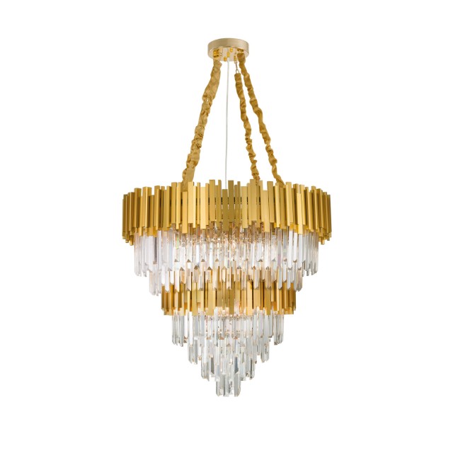 Gold Metal & Crystal LED LED E14 20x5 Watt 230 Volt IP20 Bulb Excluded D: 85 H1: 60 H2: 120 cm 9050120