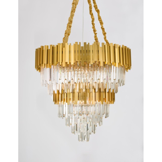 Gold Metal & Crystal LED LED E14 20x5 Watt 230 Volt IP20 Bulb Excluded D: 85 H1: 60 H2: 120 cm 9050120