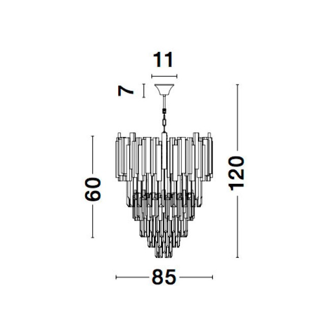 Gold Metal & Crystal LED LED E14 20x5 Watt 230 Volt IP20 Bulb Excluded D: 85 H1: 60 H2: 120 cm 9050120