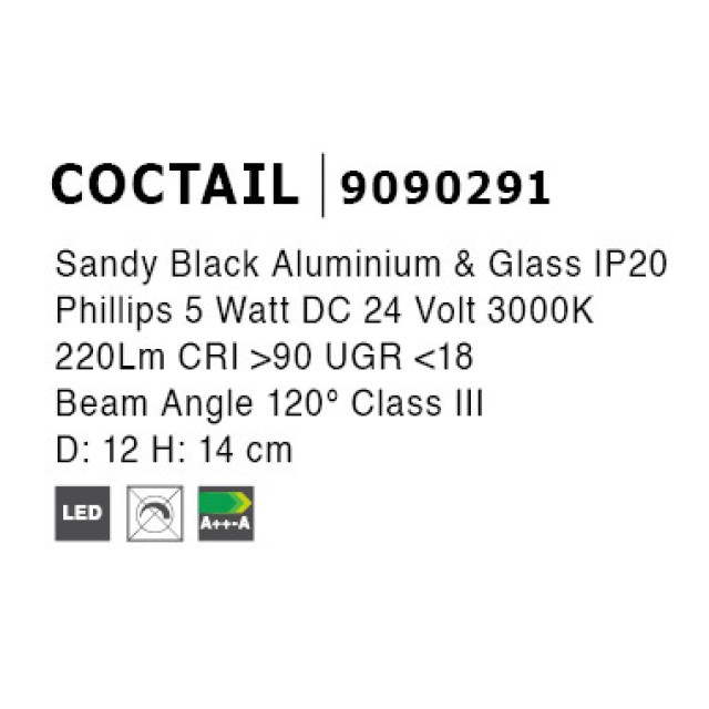 Sandy Black Alum+Glass 5W DC24V Philips D: 12 H: 14 220Lm 3000K IP20