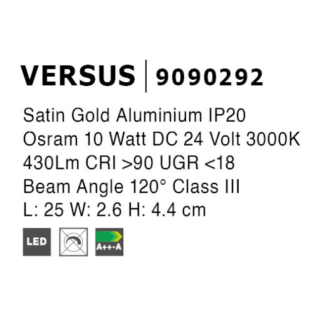 Sandy Black Aluminium 10W DC24V Osram L:25 W:2.6 H:4.4 430Lm 3000K IP20