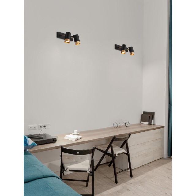 Sandy black & Gold Aluminium LED GU10 2x10 Watt IP20 220-240 Volt Bulb Excluded L: 35 W: 6 H: 14 cm 9111434