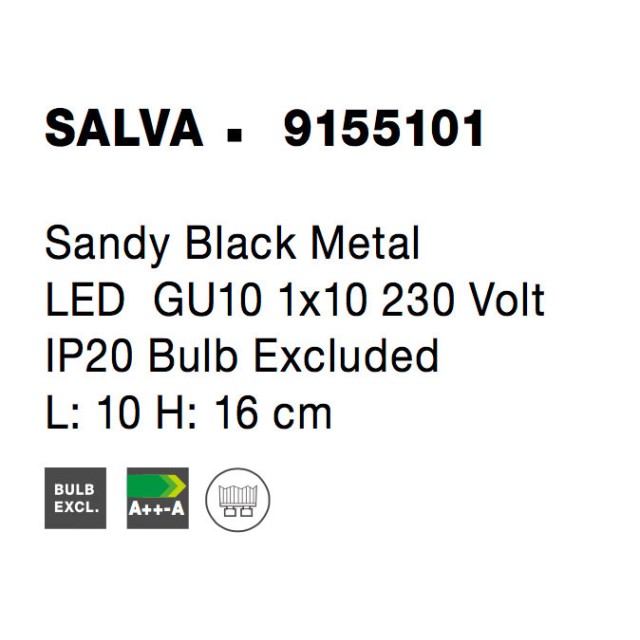 Sandy Black Metal LED GU10 1x10 230 Volt IP20 Bulb Excluded L: 10 H: 16 cm 9155101