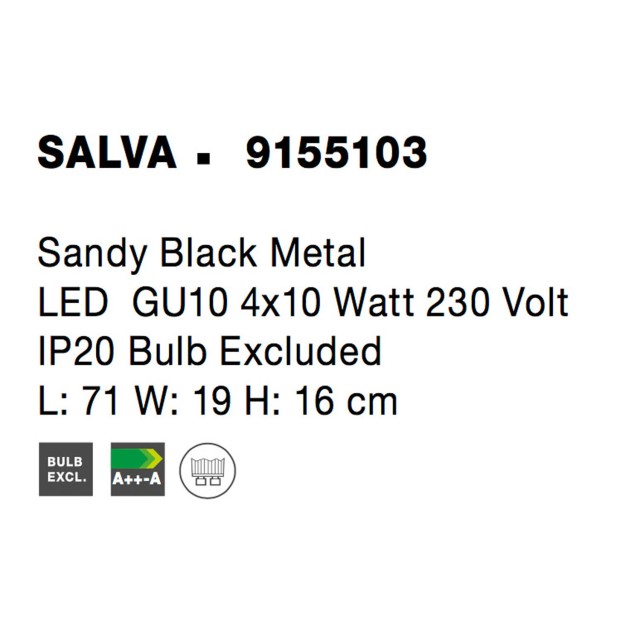 Sandy Black Metal LED GU10 4x10 Watt 230 Volt IP20 Bulb Excluded L: 71 W: 19 H: 16 cm 9155103