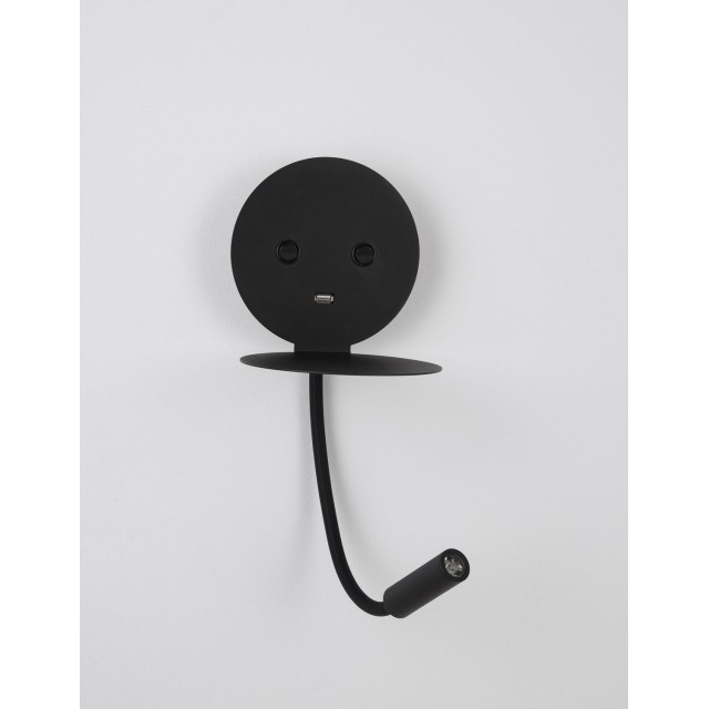 Black Aluminium AdjusTable Switch On/Off USB Charger LED Samsung 230 Volt 3000 Backlight 6 Watt 310Lm Reader 3 Watt 210Lm IP20 L: 15 W: 19.5 H: 50 cm 9173282