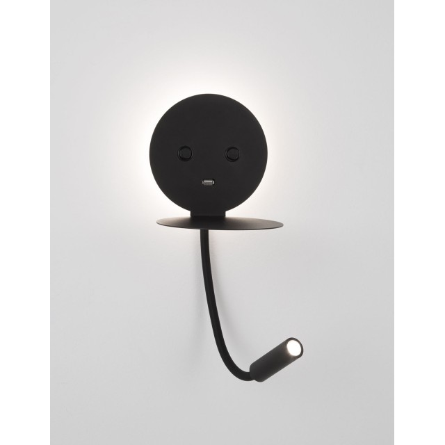 Black Aluminium AdjusTable Switch On/Off USB Charger LED Samsung 230 Volt 3000 Backlight 6 Watt 310Lm Reader 3 Watt 210Lm IP20 L: 15 W: 19.5 H: 50 cm 9173282