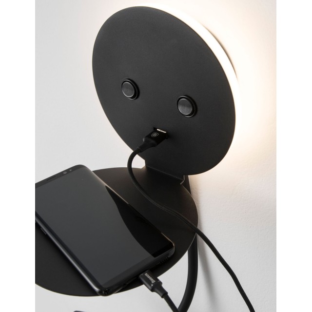 Black Aluminium AdjusTable Switch On/Off USB Charger LED Samsung 230 Volt 3000 Backlight 6 Watt 310Lm Reader 3 Watt 210Lm IP20 L: 15 W: 19.5 H: 50 cm 9173282