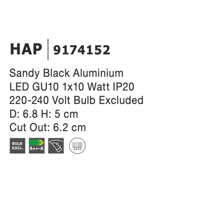 Σποτ Χωνευτό GU10 Μαύρο Hap 9174152 Σποτ Χωνευτό GU10 Μαύρο Hap 9174152