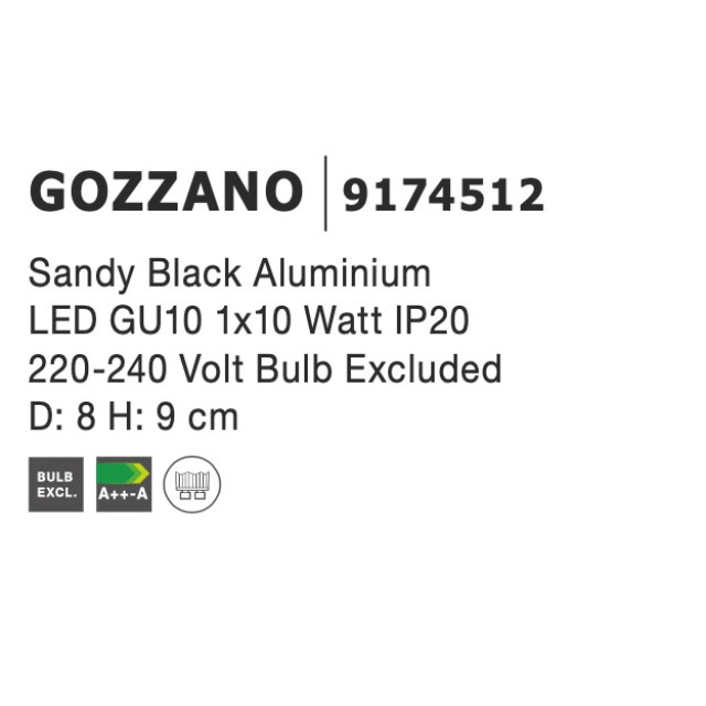 Σπότ Οροφής GU10 Μαύρο Gozzano 9174512