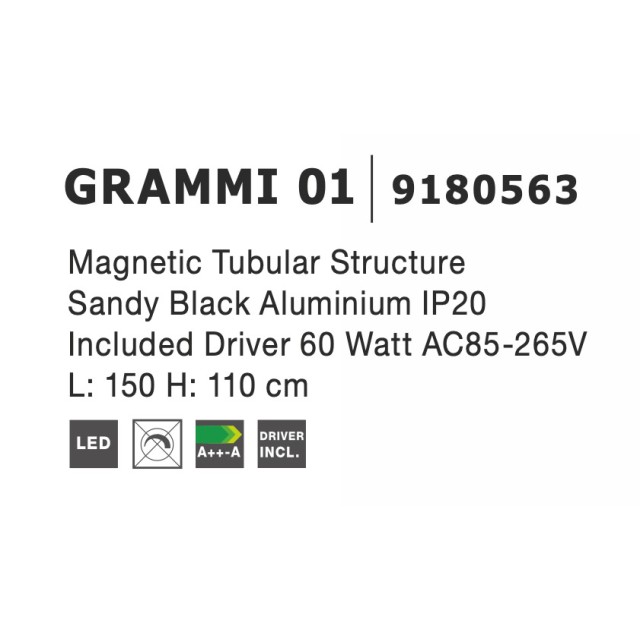 Ράγα Αλουμινίου GRAMMI 01 60W  Μαύρο Nova Luce 9180563