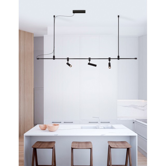 Ράγα GRAMMI 02 L200 100W Αλουμινίου Μαύρο Nova Luce 9180564