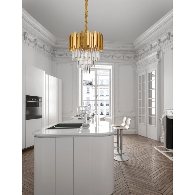 Gold Metal & Crystal LED LED E14 4x5 Watt 230 Volt IP20 Bulb Excluded D: 40 W: 40 H1: 43 H2: 120 cm 9181100