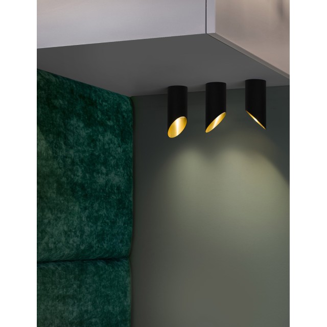 Sandy Black Aluminium Outside Gold Aluminium Inside LED GU10 1x10 Watt IP20 220-240 Volt Bulb Excluded D: 6 H: 15 cm