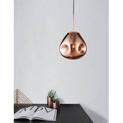 Copper Metal Handmade Copper Glass LED LED E27 1x12 Watt 230 Volt IP20 Bulb Excluded D: 25 H1: 38.5 H2: 120 cm 9190401