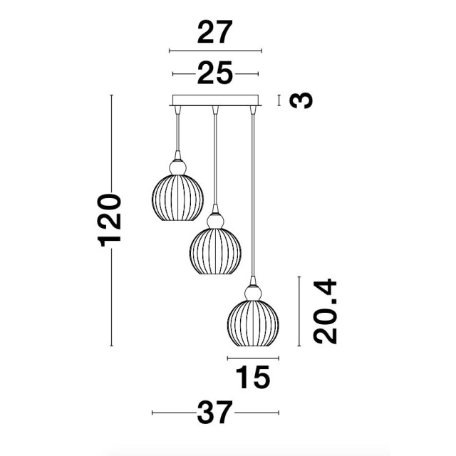 Chrome Aluminium Opal Glass LED LED E14 3x5 Watt 230 Volt IP20 Bulb Excluded D: 37 H1: 20.4 H2: 120 cm 9190882