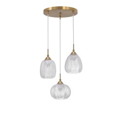 Clear Glass & Satin Gold Metal LED LED E27 3x12 Watt 230 Volt IP20 Bulb Excluded D: 39 H: 120 cm 9191542