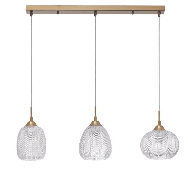 Clear Glass & Satin Gold Metal LED LED E27 3x12 Watt 230 Volt IP20 Bulb Excluded L: 76 W: 18 H: 120 cm 9191543