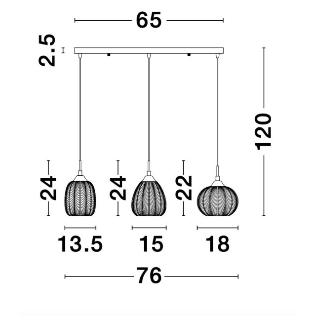 Clear Glass & Satin Gold Metal LED LED E27 3x12 Watt 230 Volt IP20 Bulb Excluded L: 76 W: 18 H: 120 cm 9191543