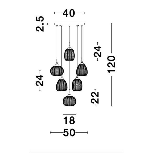 Clear Glass& Satin Gold Metal LED LED E27 6x12 Watt 230 Volt IP20 Bulb Excluded D: 50 H: 120 cm 9191544