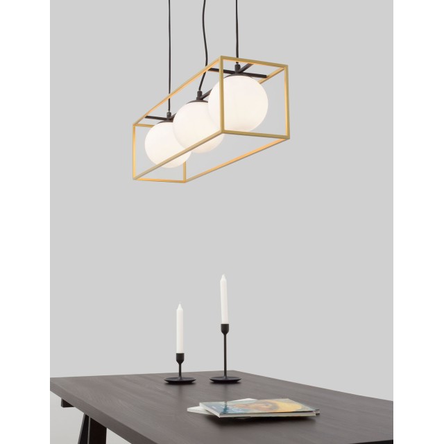 Brass & Black Metal  White Opal Glass LED E14 3x40 Watt IP20 Bulb Excluded L: 70 W: 18 H: 120 cm 9206402