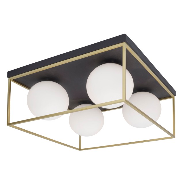 Brass & Black Metal  White Opal Glass LED E14 4x40 Watt IP20 Bulb Excluded L: 45 W: 45 H: 20 cm 9206403