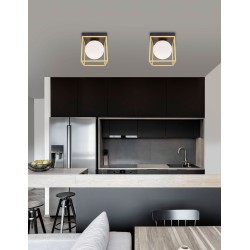 Brass & Black Metal  White Opal Glass LED E14 1x40 Watt IP20 Bulb Excluded L: 18.5 W: 18.5 H: 20 cm 9206404