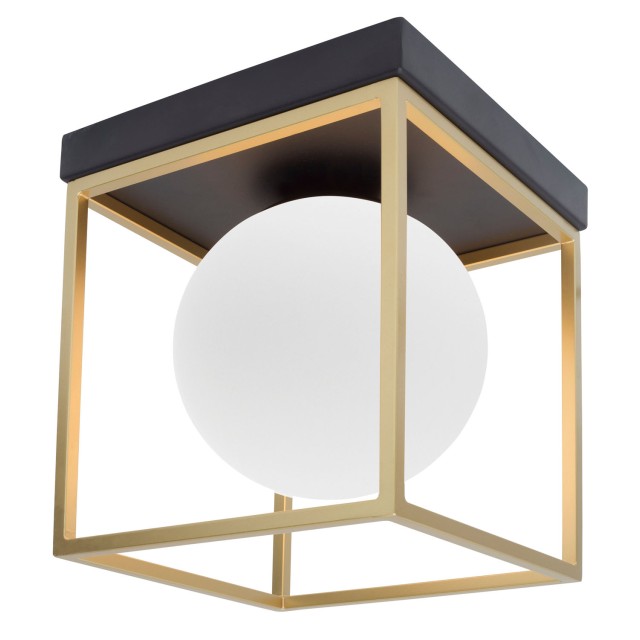 Brass & Black Metal  White Opal Glass LED E14 1x40 Watt IP20 Bulb Excluded L: 18.5 W: 18.5 H: 20 cm 9206404