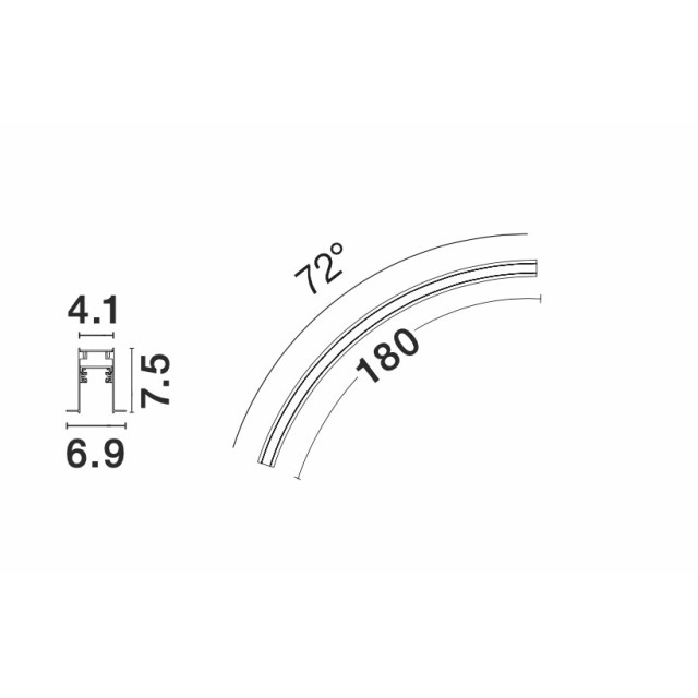 Κυρτή Χωνευτή Ράγα Μαγνητική CURVE 72 μοιρών μαύρο 9212672 Nova Luce