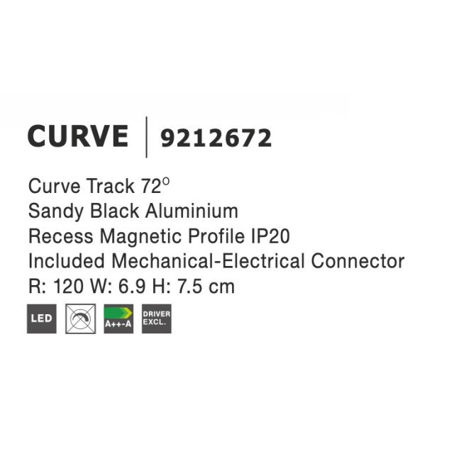 Κυρτή Χωνευτή Ράγα Μαγνητική CURVE 72 μοιρών μαύρο 9212672 Nova Luce