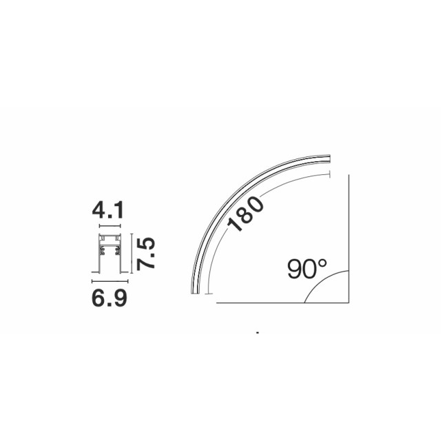 Curve Track 90OSandy Black AluminiumRecess Magnetic Profile IP20Included Mechanical-Electrical ConnectorCombine 4 Pieces To Make a Circle With R: 120 W: 6.7 H: 6,6 cm