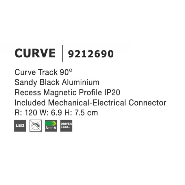 Curve Track 90OSandy Black AluminiumRecess Magnetic Profile IP20Included Mechanical-Electrical ConnectorCombine 4 Pieces To Make a Circle With R: 120 W: 6.7 H: 6,6 cm