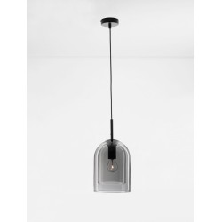 Double Layered Smoky Glass Black Cord Black Metal Base LED E27 1x12 Watt 230 Volt IP20 Bulb Excluded D: 18 H: 240 cm 9236700 
