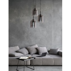 Double Layered Smoky Glass Black Cord Black Metal Base LED E27 3x12 Watt 230 Volt IP20 Bulb Excluded D: 30 H: 185 cm 9236710