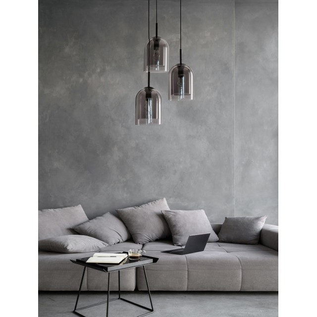 Double Layered Smoky Glass Black Cord Black Metal Base LED E27 3x12 Watt 230 Volt IP20 Bulb Excluded D: 30 H: 185 cm 9236710
