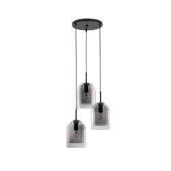 Double Layered Smoky Glass Black Cord Black Metal Base LED E27 3x12 Watt 230 Volt IP20 Bulb Excluded D: 30 H: 185 cm 9236710