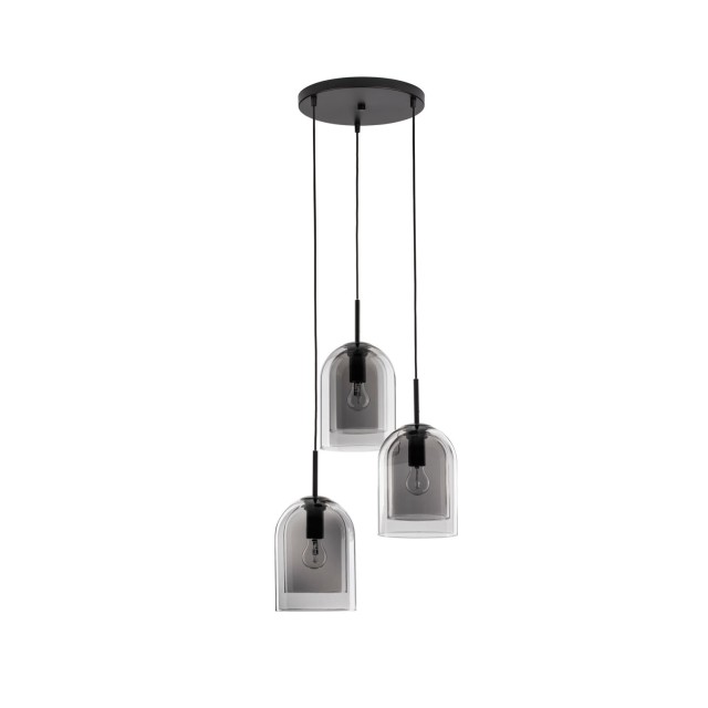 Double Layered Smoky Glass Black Cord Black Metal Base LED E27 3x12 Watt 230 Volt IP20 Bulb Excluded D: 30 H: 185 cm 9236710