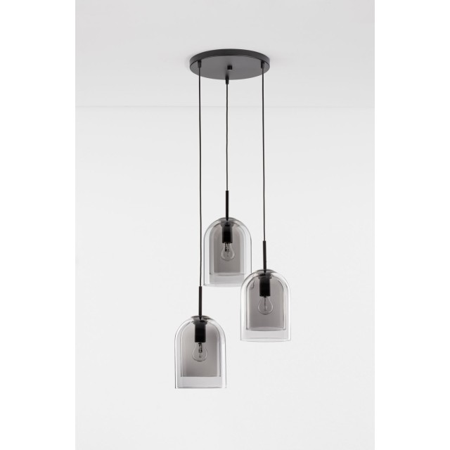 Double Layered Smoky Glass Black Cord Black Metal Base LED E27 3x12 Watt 230 Volt IP20 Bulb Excluded D: 30 H: 185 cm 9236710