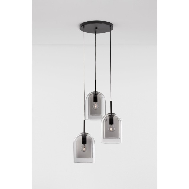 Double Layered Smoky Glass Black Cord Black Metal Base LED E27 3x12 Watt 230 Volt IP20 Bulb Excluded D: 30 H: 185 cm 9236710