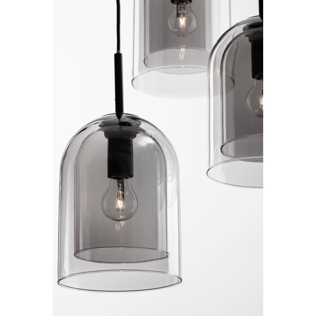 Double Layered Smoky Glass Black Cord Black Metal Base LED E27 3x12 Watt 230 Volt IP20 Bulb Excluded D: 30 H: 185 cm 9236710