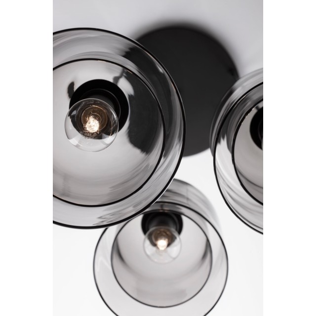 Double Layered Smoky Glass Black Cord Black Metal Base LED E27 3x12 Watt 230 Volt IP20 Bulb Excluded D: 30 H: 185 cm 9236710